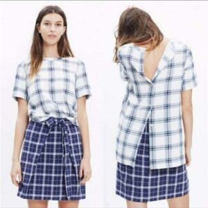 Madewell Blue and White Plaid Industry Button-Back Top, Size XXS